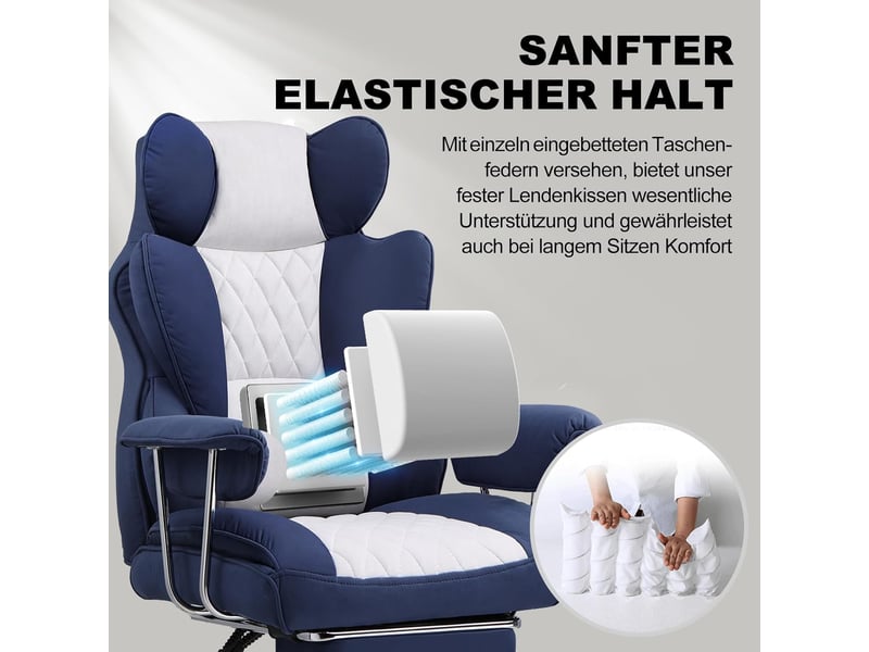  Gtplayer chaise de jeu avec soutien lombaire à ressort, repose-pieds, 180 kg - bleu GT205-DBW - Conforama D