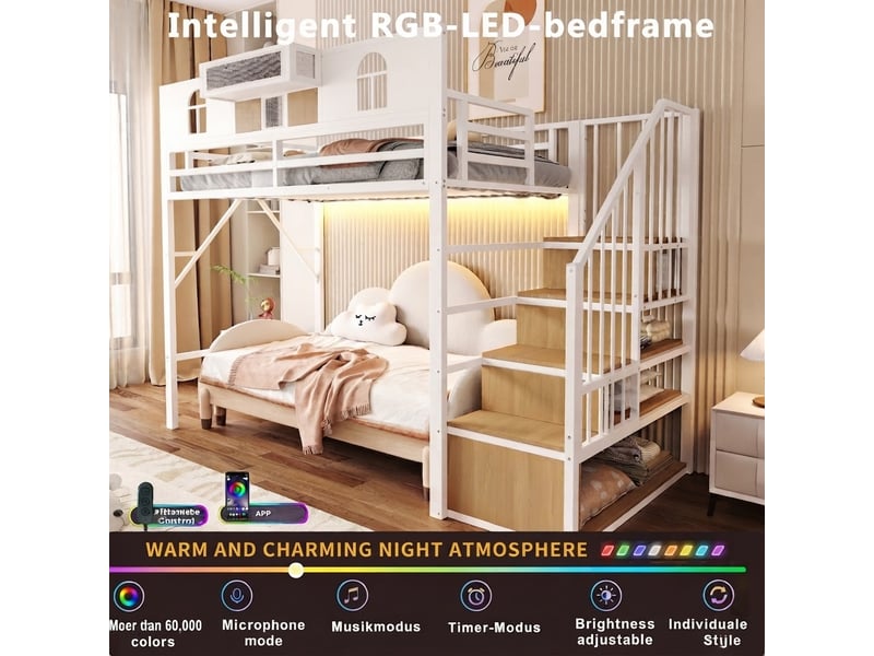 Lit jeune, 90x200 cm, rangement intégré, en métal, blanc, poids 70 kg LDB00616AAK-conf-NEW - Conforama W