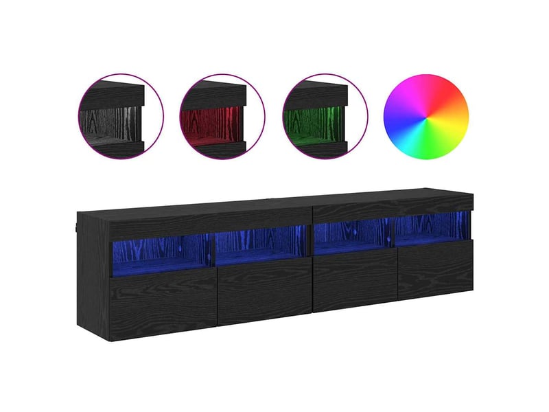 Lot de 2 meuble tv mural, meuble tv suspendu chêne noir bois d'ingénierie shl36526 - Conforama D