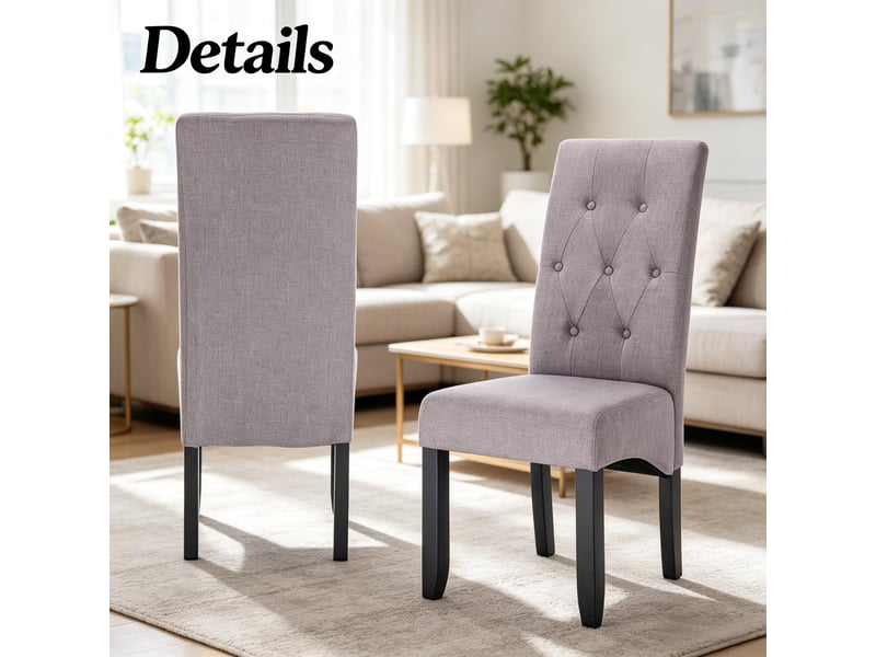  Lot de 2 chaises de salle à manger,à dossier haut,lin,gris clair  - Conforama E