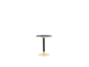 Table d’appoint ronde moderne, plateau effet marbre blanc bord doré, métal, ø60 × h74 cm