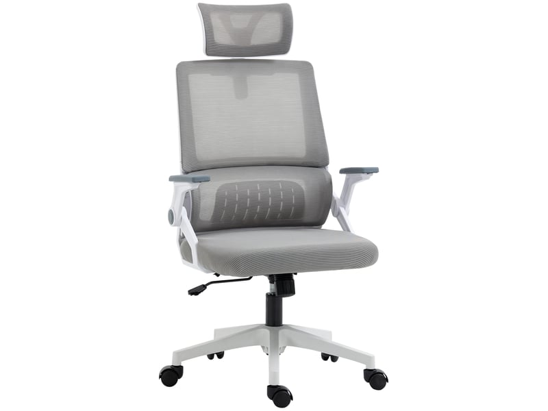  Chaise de bureau ergonomique en mesh avec appui-tête réglable, accoudoirs ajustables, bascule et soutien lombaire gris  - Conforama A