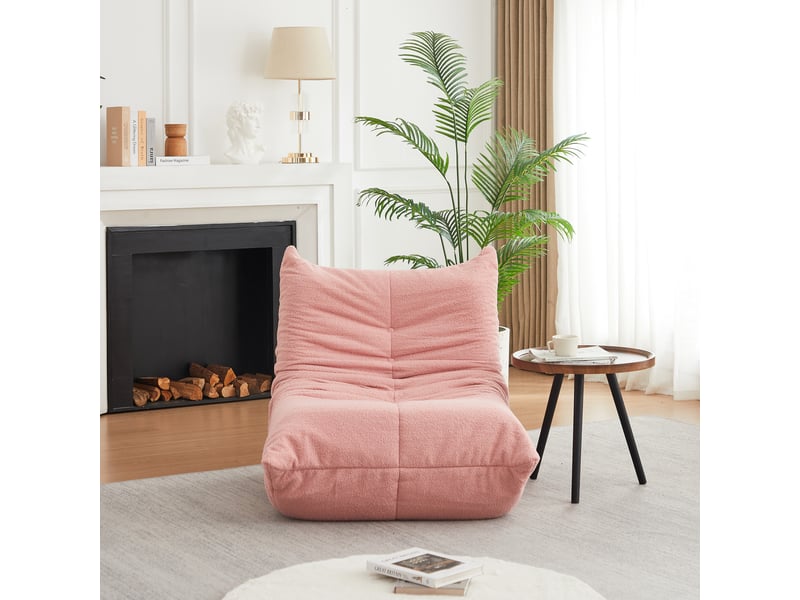  Fauteuil lounge de sol sans accoudoirs en tissu chenille rose 34x34x97 cm mousse haute densité design ergonomique sans assemblage evarich - Conforama B