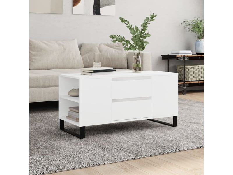  Table basse rectangulaire | table de salon blanc 102x44,5x50 cm bois d'ingénierie shl6059  - Conforama B