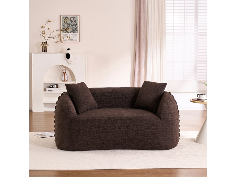  Canapé droit moderne 2 places 155x90x67 cm compressé incurvé, pour salon, pratique, mousse et tissu chenille, marron  - Conforama B