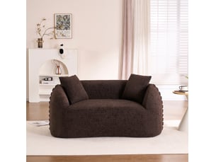 Canapé droit moderne 2 places 155x90x67 cm compressé incurvé, pour salon, pratique, mousse et tissu chenille, marron