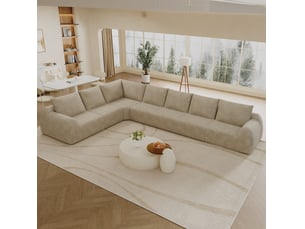 Canapé d'angle compressé panoramique fixe <strong>MODENVIE</strong> <strong></strong> 7 places Tissu kaki