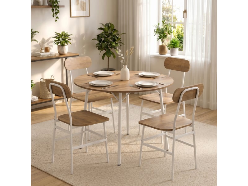 Ensemble table salle à manger avec 4 chaises, table de cuisine avec chaises pour 4 personnes, cadre en métal, naturel - Conforama D