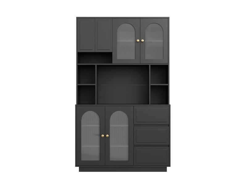  Buffet rangement fermé portes acryliques cintrées compartiments ouverts éclairage led réglable en couleur contrôlé par application  - Conforama A
