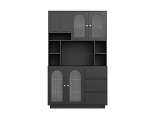 Buffet rangement fermé portes acryliques cintrées compartiments ouverts éclairage led réglable en couleur contrôlé par application