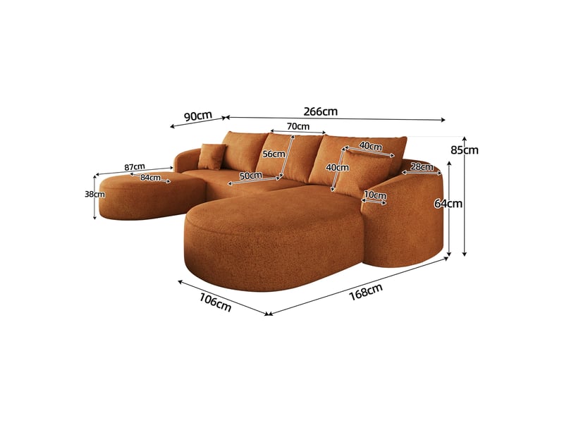 Canapé d'angle droite 3 places en u canapé modulable canapé compressé en chenille avec méridienne et pouf, orange - Conforama W