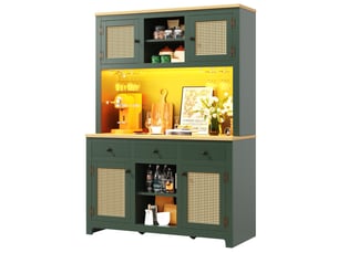 Buffet de cuisine avec portes, tiroirs, étagères réglables et led pour cuisine en mdf 120×40×180 cm vert antique