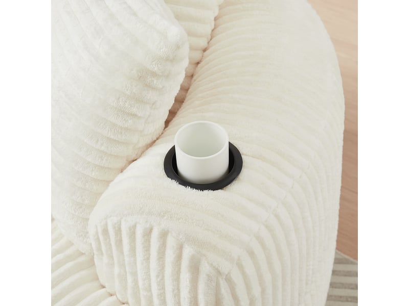  Canapé droit, canapé lounge rond en velours côtelé, avec 3 coussins, 2 porte-gobelets, pour salon ou chambre, 63 x 142 x 142 cm, beige  - Conforama E