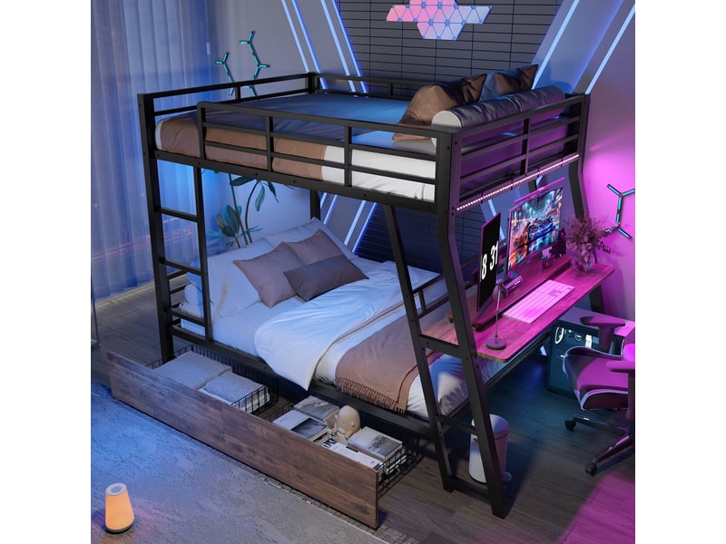  Lit superposé 140x200cm coloris noir led lit enfant noir - Conforama E