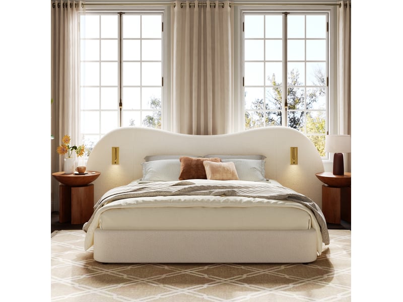  Lit coffre tcqpz double 180 x 200 cm avec éclairages de lecture usb sommier à lattes bouclé blanc  - Conforama D