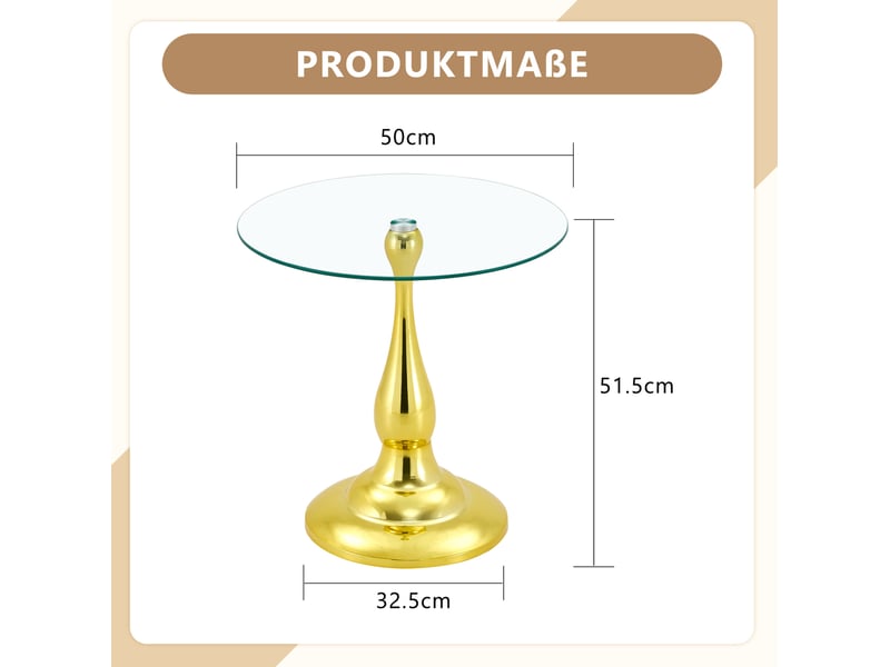  Table d'appoint ronde en verre trempé ø50 cm, pied métal doré, hauteur 51,5 cm  - Conforama C