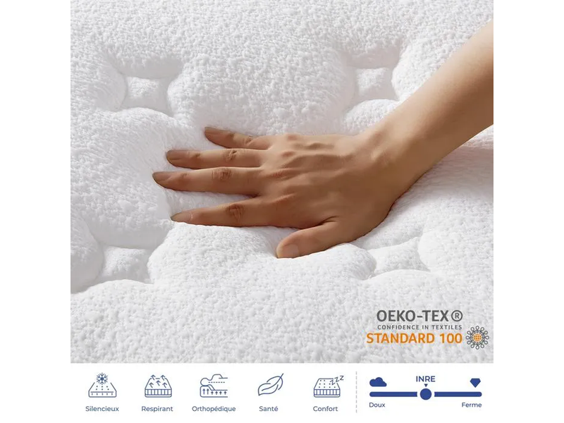  Matelas 140x190 cm inre,30 cm ressorts ensachés, mémoire de forme,conception ergonomique, dureté moyenne et respirant  - Conforama E