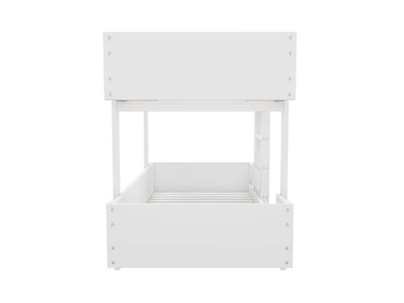  Lit superposé 90×200 cm avec escalier, lit enfant avec garde-corps renforcé, lit 2 personne en blanc, design sobre  - Conforama B