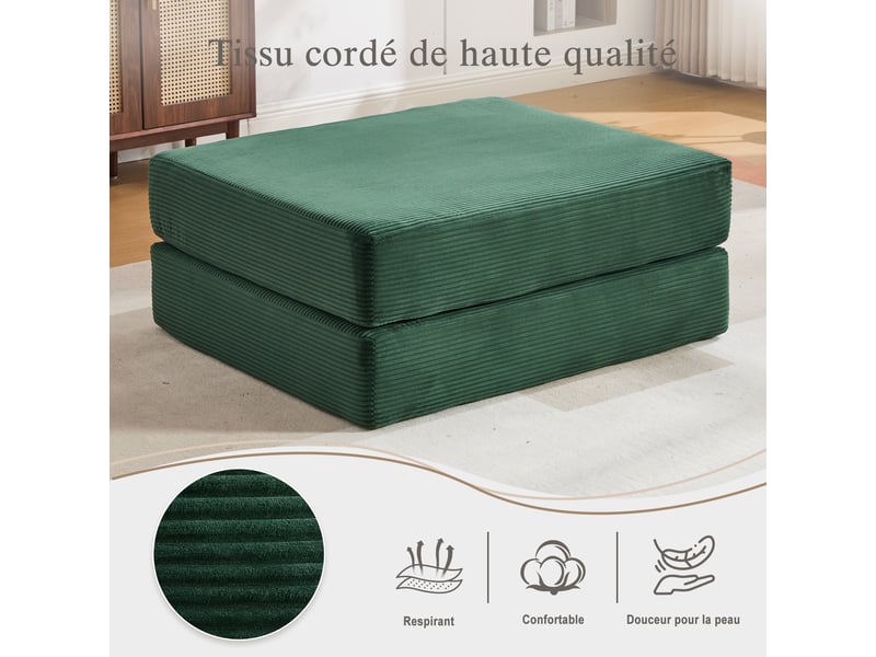 Tabouret de compression en velours côtelé – doux, doux pour la peau, 2 blocs de mousse épais pour un confort d'assise élevé. Dépliable en un seul HFSN-1227EM - Conforama B