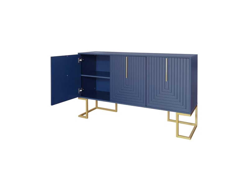  Buffet 3 portes 138 x 40 x 80,5 cm, étagères réglables, façades rainurées, poignées métal, bleu marine Jamama eleni - Conforama A