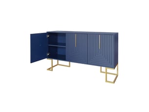 Buffet 3 portes 138 x 40 x 80,5 cm, étagères réglables, façades rainurées, poignées métal, bleu marine