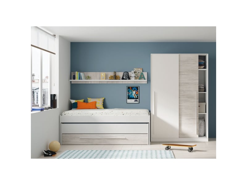 Lit et étagère aggloméré blanc sans sommiers et matelas 65x199x96cm - Conforama C
