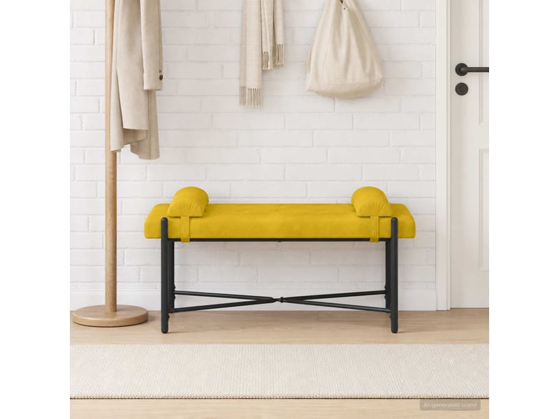  Banc chambre, banc de lit capitonné à boutons avec coussins jaune 110x40x46 cm  - Conforama C