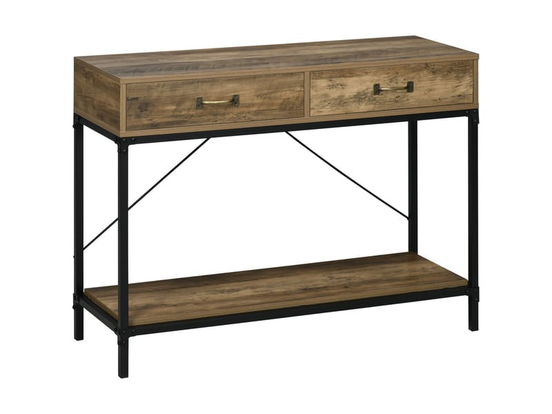  Table console table d'appoint d'entrée industriel dim. 100l x 35l x 76h cm avec 2 tiroirs et 1 plateau aspect bois  - Conforama B