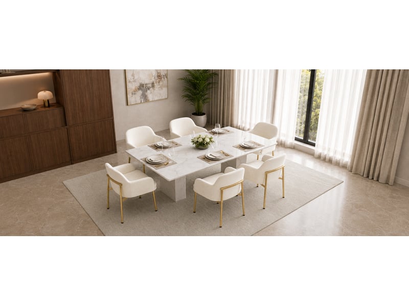 Lot de 6 chaises de salle à manger modernes avec accoudoirs rembourrés hauteur réglable 61x59x78 5 cm blanc métal et bois polyester jusquà 125 kg avec notice de montage evarich - Conforama B