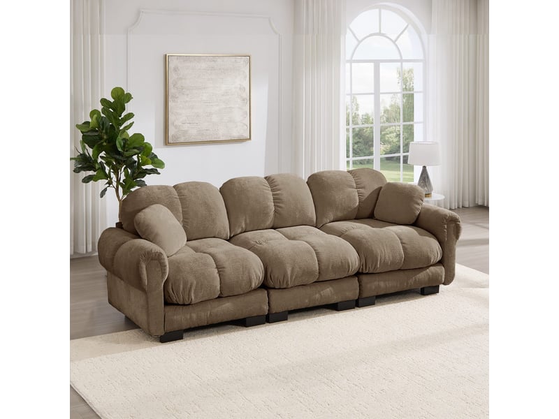  Canapé 3 places en chenille marron avec coussins déco et assise épaisse SF20260031022 - Conforama E