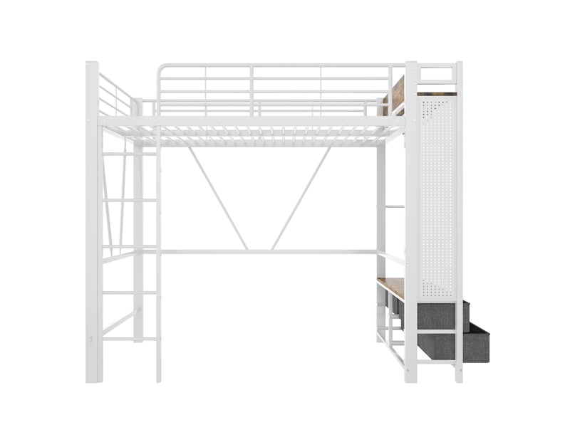  Lit mezzanine blanc 90x200 cm avec 4 tiroirs, étagères, led, usb et type-c  - Conforama A