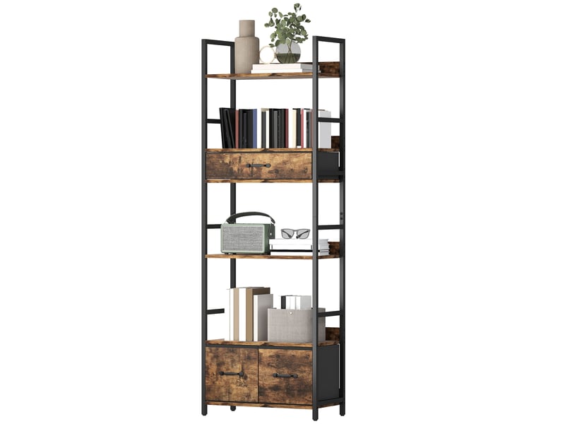  Bibliothèque étagère de rangement à 6 niveaux avec 4 étagères, 3 tiroirs en tissu, 60x30x176cm, brun rustique  - Conforama B
