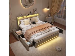 Lit avec rangement 160x200 cm <strong>BRILVERDE </strong>  <strong></strong> coloris beige