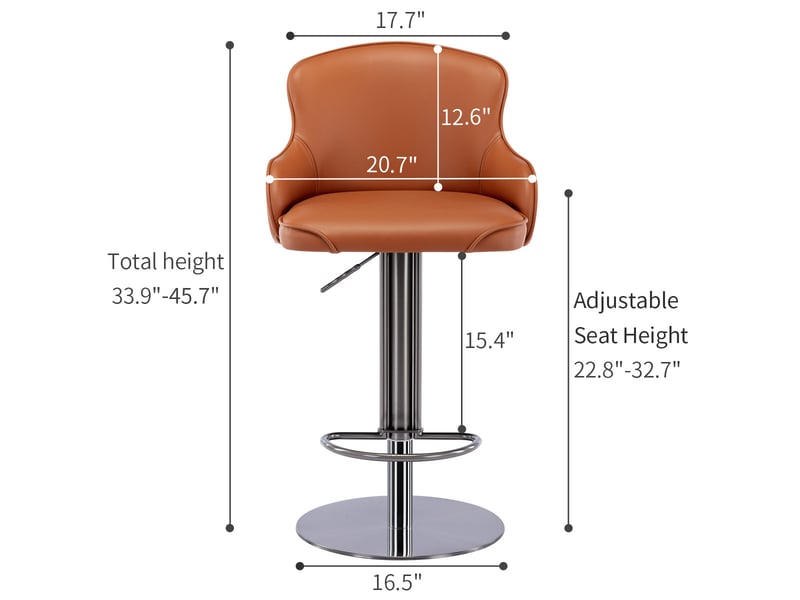  Tabouret de bar réglable pivotant,avec dossier,cuir nappa,marron  - Conforama C