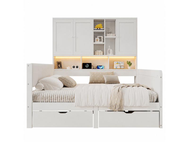  Lit d'enfant 140 x 200, équipé d'un éclairage led, d'un port usb et d'un tiroir, blanc  - Conforama A