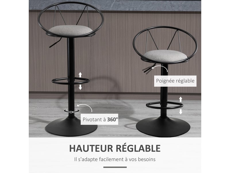  Lot de 2 tabourets de bar – style néo-rétro – réglables et pivotants  - Conforama E