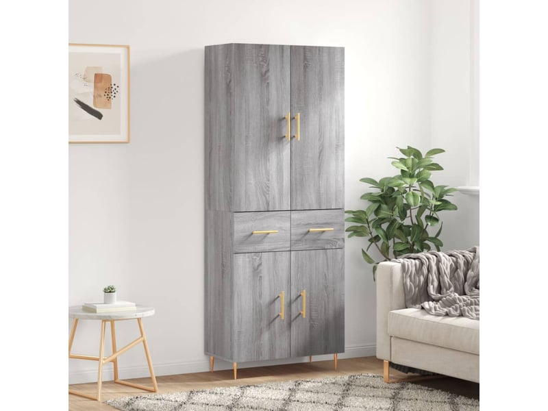  Buffet haut - bahut - meuble de rangement sonoma gris 69,5x34x180 cm bois d'ingénierie  - Conforama B
