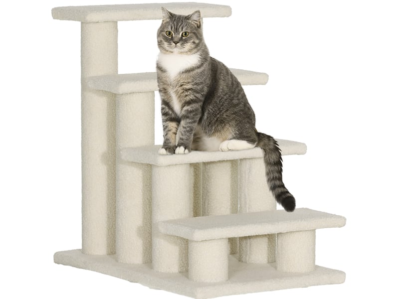  Escalier pour  4 marches 63,5x43x60 cm – beige crème – plateformes en tissu peluche stable  - Conforama A