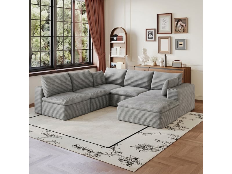 Canapé nuage en velours côtelé modulable 6 places gris foncé pour salon  - Conforama D