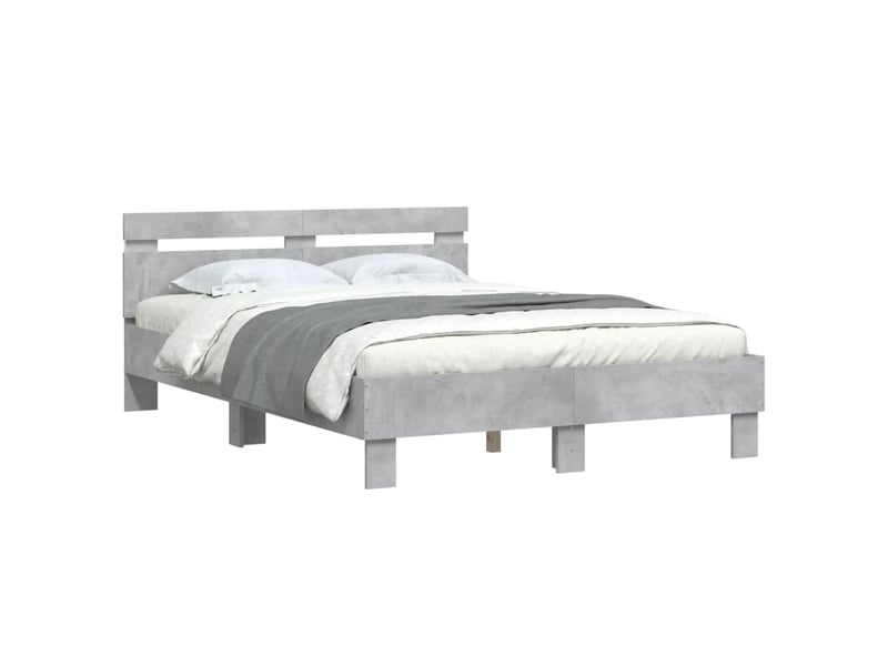  Lit double- lit adulte -  cadre de lit avec led sans matelas gris béton 135x190 cm  - Conforama B