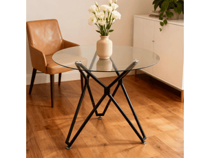 Table à manger ronde 1 à 4 places gain de place - pieds réglables, verre trempé et métal noir, 90 × 90 × 78 cm