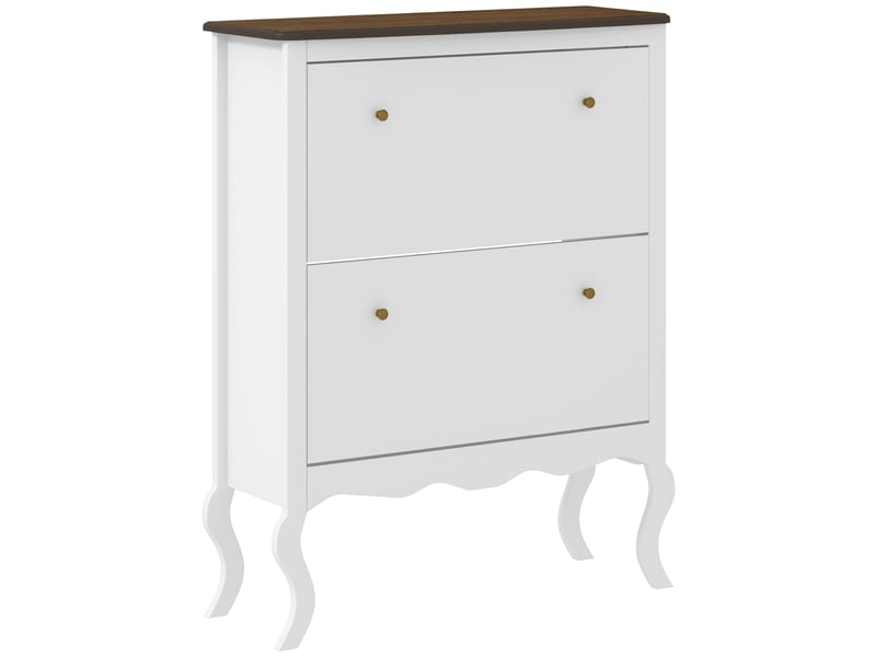 Meuble à chaussures étroit avec 2 tiroirs abattants et étagères réglables pour 16 paires de chaussures, 84 x 29 x 109 cm, blanc - Conforama A