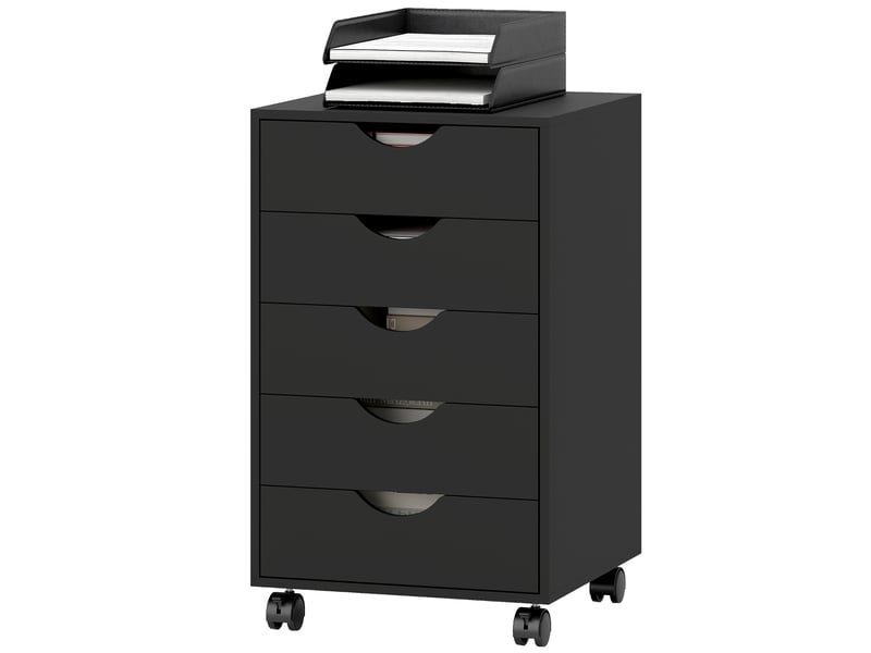  Caisson de bureau mobile à 5 tiroirs sur roulettes noir 40 x 40 x 67 cm  - Conforama B