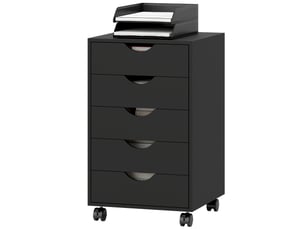 Caisson de bureau mobile à 5 tiroirs sur roulettes noir 40 x 40 x 67 cm