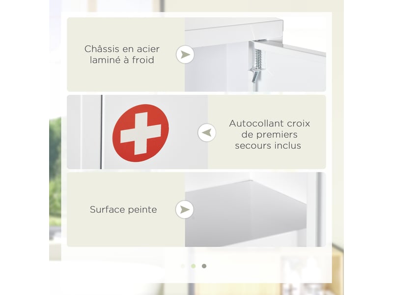  Armoire à pharmacie 2 étagères 3 niveaux avec porte verrouillable 2 clés blanc 40 x 15 x 53,5 cm  - Conforama R