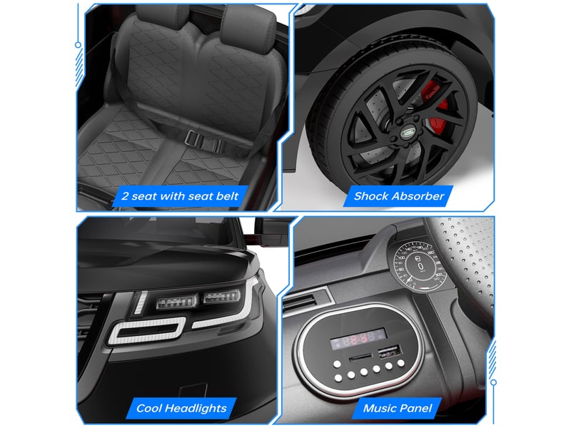  Voiture électrique pour enfant 12 v, 2 places, ceinture de sécurité, télécommande parentale, mp3, led, 3-8 ans – noir PTO_0YRTUCMT - Conforama B