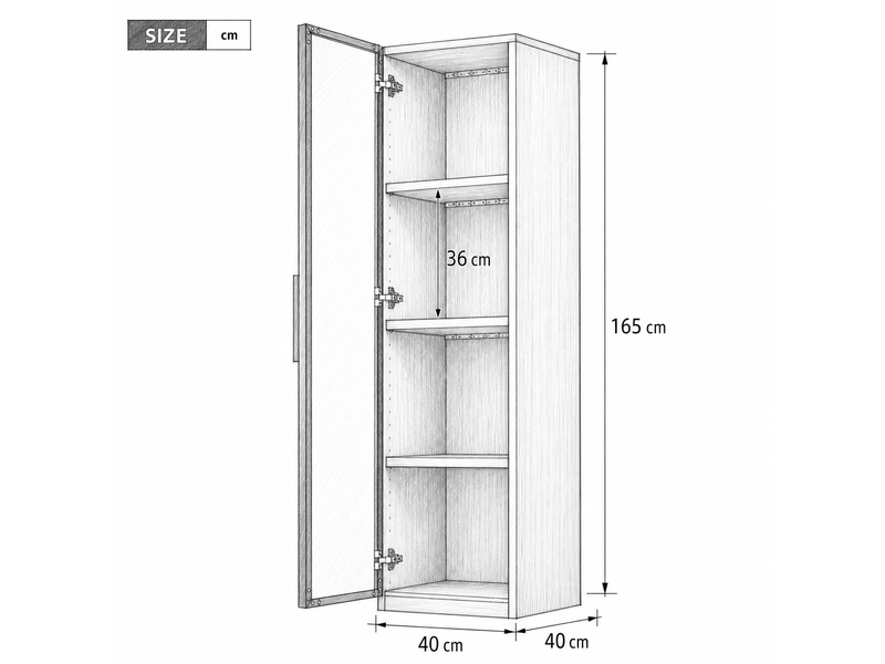  Vitrine etroite avec porte en verre 40x40x165 cm mdf effet chene led  - Conforama C