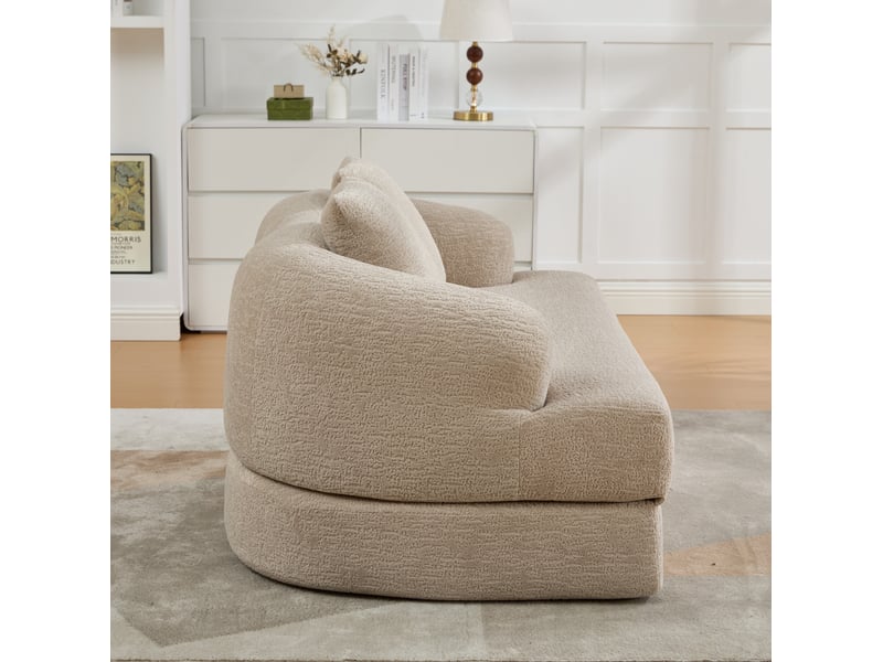 Canapé convertible 2 places en tissu beige, dossier double et couchage d'appoint, style rétro pour salon et chambre - Conforama E