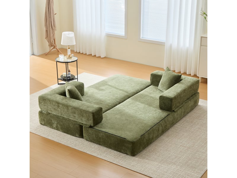 Canapé modulable en chenille verte 198 x 79 x 60 cm, mousse, poches latérales, base antidérapante, salon ou chambre 198x79x60cm - Conforama B