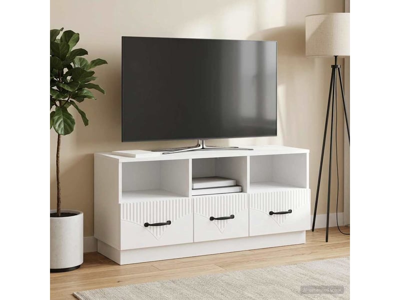  Meuble tv - banc tv - meuble de rangement blanc brillant 102 x 34,5 x 47 cm bois d'ingénierie  - Conforama D